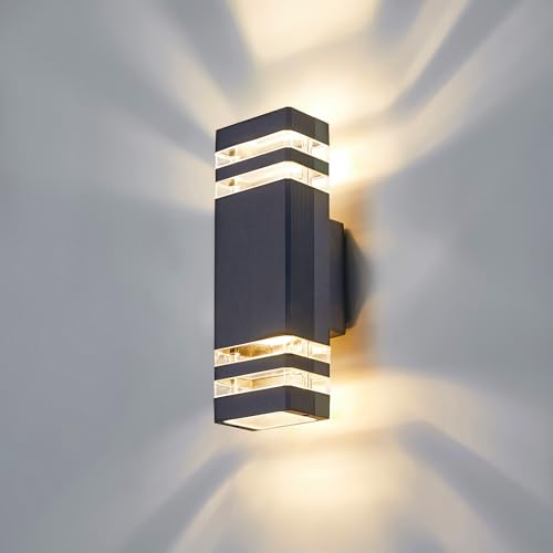 CELAVY LED Wandleuchte Wandlampe aussen - IP65 Außenlampe Aussenlampe Wand, GU10 Up Down Außenleuchte Außenwandleuchte 3000K, Aussenleuchte Außenbeleuchtung Hauswand Terrasse Haus, Anthrazit Grau von CELAVY