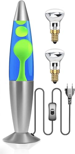 CELLUSTOP Lampe mit Wachs in Raketenform – Lavalampe für Rakete – Magma-Lampe zum Aufstellen – 2 Leuchtmittel R39 inklusive – Schalter – 25 Watt – 34 cm – Glas und Aluminium – Grün von CELLUSTOP