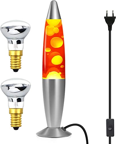 CELLUSTOP Lavalampe für Rakete – Magma-Lampe – Dekorative Lampe zum Aufstellen – 2 Leuchtmittel R39 inklusive – robustes Glas und Aluminium – Schalter – 25 Watt – 34 cm – Rot von CELLUSTOP