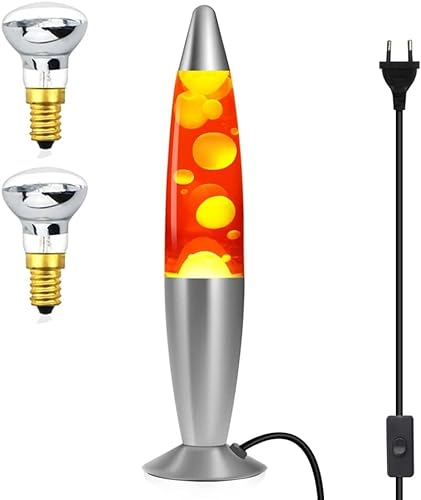 CELLUSTOP Lavalampe in Raketenform – Retro Magma-Lampe – 2 Leuchtmittel 25 W im Lieferumfang enthalten – Qualität Aluminium und robustes Glas – 35 cm – 25 W – Rot von CELLUSTOP