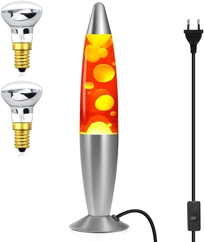 CELLUSTOP Lavalampe mit Wachs – Nachtlicht in Form einer Rakete – Magma-Lampe Retro – 2 Leuchtmittel 25 W im Lieferumfang enthalten – Qualität Aluminium und robustes Glas – 35 cm – 25 W – Rot von CELLUSTOP