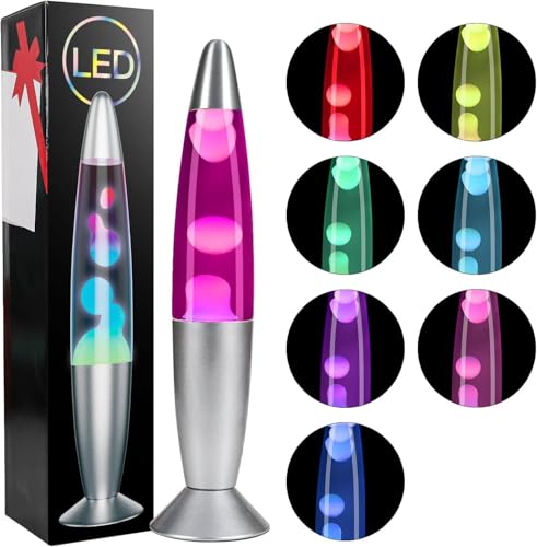 Lavalampe LED, mehrfarbig, Rakete – Dekorative Lampe zum Aufstellen – Aluminium – Schalter – 20 W – 34 cm – 7 Farben von CELLUSTOP
