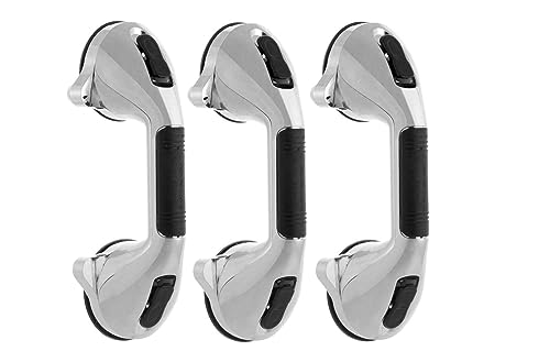 Haltegriff mit Saugnäpfen mit Sicherheitsanzeige – Haltegriff mit rutschfestem Griff – abnehmbarer Duschgriff mit Saugnapf – Wandstange – Chrom (3) von CELLUSTOP