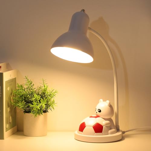 CELYST Cute Schreibtischlampe Kinder, E27 Tischlampe LED Basic Nachttischlampe mit 12W LED Birne, Flexible Schwanenhals Leselampe, Tageslichtlampe für Arbeitszimmer Mädchen Schlafzimmer (Weiß+Rot) von CELYST