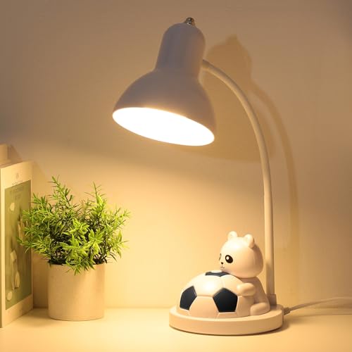 CELYST Cute Schreibtischlampe Kinder, E27 Tischlampe LED Basic Nachttischlampe mit 12W LED Birne, Flexible Schwanenhals Leselampe, Tageslichtlampe für Arbeitszimmer Mädchen Schlafzimmer (Weiß+Schwarz) von CELYST