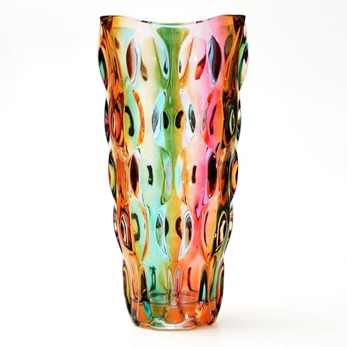 CEMABT 24 cm Blumenvase 3.4 lbs Thickened Vase für Tulpen Tulpenvase Glasvase für Blumen Tischvase Dekovase Klarglasvase Dekorativ für Blumenarrangements, Hochzeiten, (Flow Bunt) von CEMABT