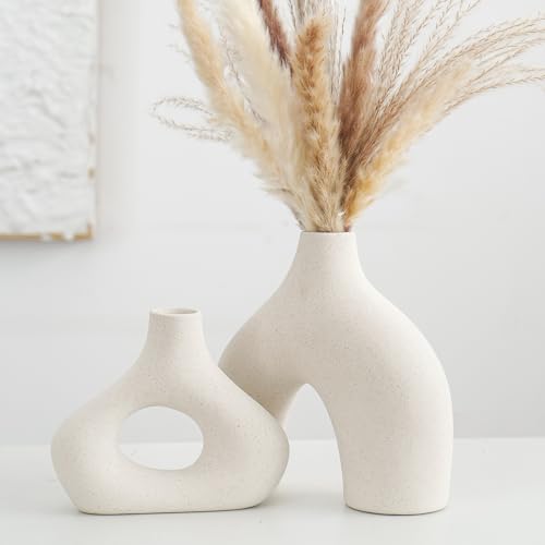 CEMABT Beige Keramikvase 2er-Set Doppelberg vasen für Moderne Boho Nordic Minimalismus-Stil Dekoration -vasen für Wohnzimmer, Hochzeit, Abendessen Tisch, Party, Büro und Schlafzimmer von CEMABT