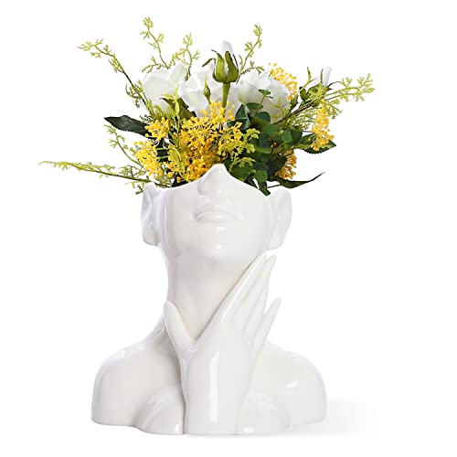 CEMABT Gesicht Vase, Keramik Körper Weibliche Form, Moderne Bauernhaus Tisch Dekor, Kleine Niedliche Bücherregal Halbgesicht Vase (Stil-A) von CEMABT