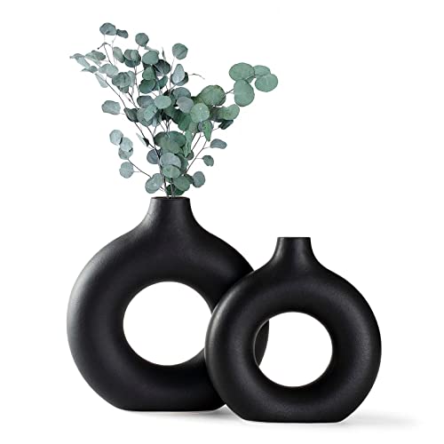 CEMABT Vasen für pampasgras,Kreative vase Moderne Wohnkultur,Handmade vase Schwarz matt Keramik Getrocknete Blumen Kunsthandwerk Ornamente für Büro Haus Deko Dekoration,vasen Set von CEMABT