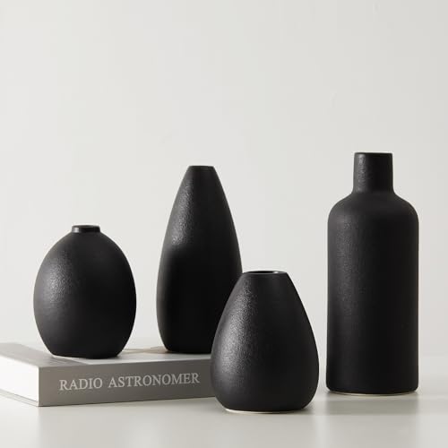 CEMABT schwarz Keramik Vase Set 4er Kleine Vasen für Blumen, einzigartige Blumenvasen für Mittelstücke, dekorative Moderne Vasen für Home Decor Tisch Eingang (Schwarz) von CEMABT