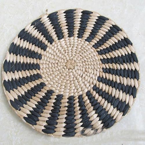 CEMELI 20 cm runde gewebte Tischsets aus Stroh geflochtene Rattan-Tischsets rutschfest hitzebeständig handgewebte Untersetzer für Esstisch (schwarz) von CEMELI