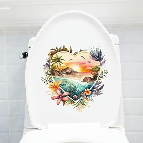 CEMELI 29 * 29CM 5PCS Herz Landschaft Selbst-Kleber Wc Deckel Aufkleber Lustige PVC wasserdichte Wc-Sitz Aufkleber für Deckel Hause Wand Aufkleber von CEMELI