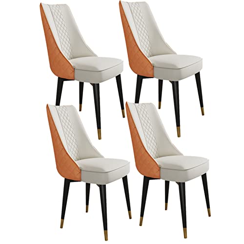 CEMELI Esszimmerstühle Set mit 4 Küchenstühlen mit Rückenlehne aus Superfaser-Leder, moderne Mitte des Jahrhunderts, Wohnzimmer-Seitenstühle mit Metallbeinen (Farbe: gebrochenes Weiß + Orange) von CEMELI