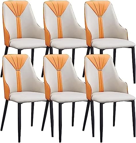 CEMELI Komfort-Esszimmerstühle, 6er-Set, wasserdicht, PU-Leder, mit Metallbeinen, für gewerbliche Restaurants zu Hause (Farbe: Grau Weiß + Orangerot) von CEMELI