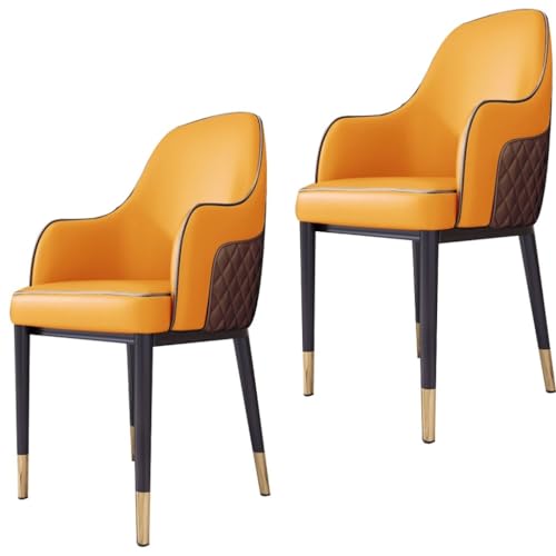 CEMELI Küchen-Esszimmerstühle, 2er-Set, PU-Leder, Wohnzimmer, Akzent-Sessel mit Karbonstahl-Metallbeinen für Zuhause, gewerbliche Restaurants (Farbe: Orange / Kaffee) von CEMELI