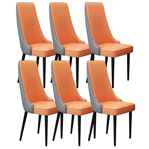CEMELI Küchen-Esszimmerstühle, 6er-Set, Mikrofaser-Leder, Küchentisch, Beistellstühle, stabile Karbonstahl-Metallbeine (Farbe: Orange + Dunkelgrau) von CEMELI