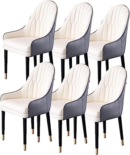 CEMELI Küchen-Esszimmerstühle, 6er-Set, Mikrofaser-Leder, Wohnzimmer, Lounge, Empfangsstuhl mit ergonomischer Rückenlehne und Holzbeinen (Farbe: J) von CEMELI