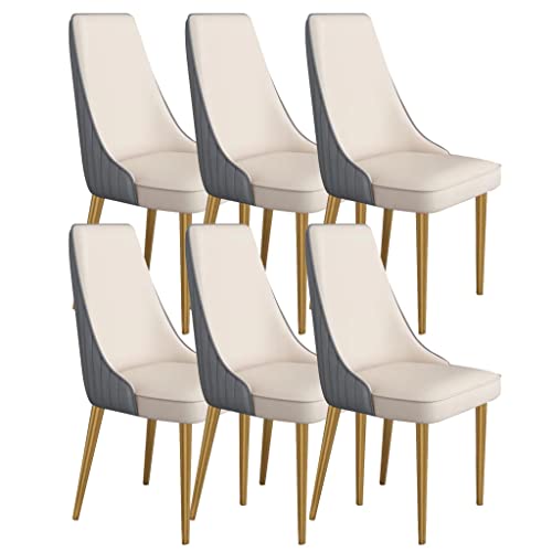 CEMELI Küchenstühle, 6er-Set, Mikrofaser-Leder, ergonomischer Sitz, stabile Karbonstahl-Metallbeine (Farbe: Zementgrau + Beige-Weiß) von CEMELI