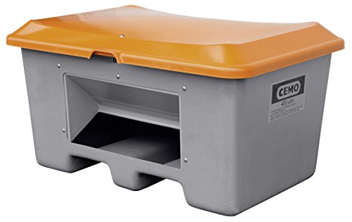 CEMO 10572 GFK-Streugutbehälter mit Entnahmeöffnung und integrierten Staplertasche, grau/orange, 400 L von CEMO