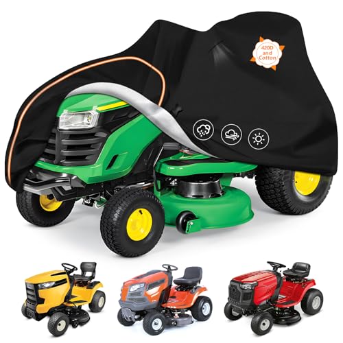 Rasenmäher-Abdeckung für 42-54 Zoll, universelle Passform, 420D Oxford-Abdeckung mit winddichtem Seil & Aufbewahrungstasche, wasserabweisend für John Deere, Craftsman, Husqvarna (M, Schwarz) von CEMOFE