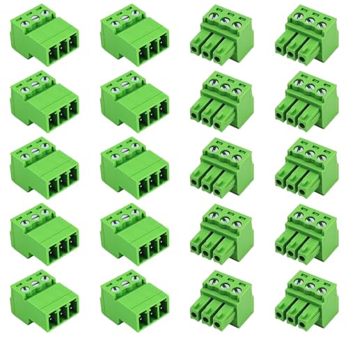 10Sets 3.81mm/0.15in 3 Pins Lötfreie Verbindung Steckbare Klemmen,28-16AWG PCB-Montage Schraubklemme (3Pin （10Sets）) von CEMYDEYO