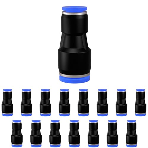 15 Stück 4mm bis 8mm Gerade Pneumatik Steckverbinder, Air Push Schnellbefestigungen, Push to Connect Adapter Quick Release Reducer Fittings(PG4-8)(PG 8mm-4mm(15 Stück)) von CEMYDEYO