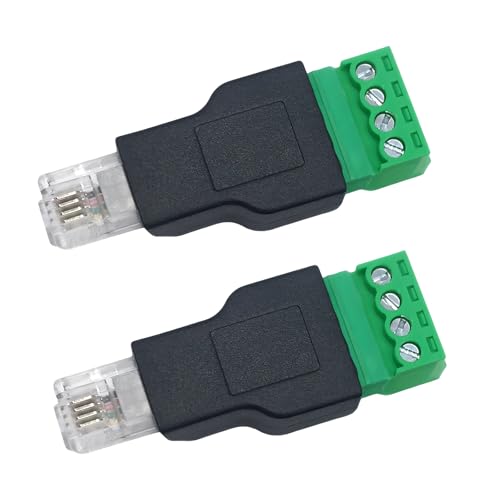 2 Stück RJ11 4P4C Schraubanschluss Modulare Steckverbinder Stecker auf 4 Pins Schraubklemmen, Stecker, Adapter,Für Telefonkabelverlängerung (2, RJ11) von CEMYDEYO