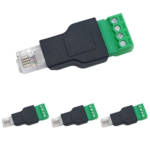 4 Stück RJ11 4P4C Schraubanschluss Modulare Steckverbinder Stecker auf 4 Pins Schraubklemmen, Stecker, Adapter,Für Telefonkabelverlängerung (4, RJ11) von CEMYDEYO