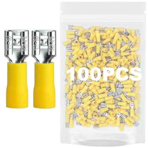 100Stück Flachsteckhülsen 4-6mm²/Steckbreite 6,35 x 0,8 mm Flachstecker Teilisoliert Kabel-Verbinder aus Kupfer Verzinnt FDD5,5-250 (100, 4,0-6,0 mm² (Breite 6,35 mm gelb)) von CEMYDEYO