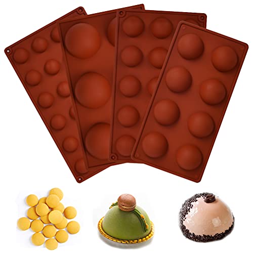 4er Schokoladenform Silikonform Pralinenform Kuchen Halbkugel Backform Bällchen Bakeware Set für Süßigkeiten Schokolade Eiswürfe Gelee Pudding Kuchenverzierung 6/8/15/24 Löcher Halbkreis Ziegelrot von CENBEN