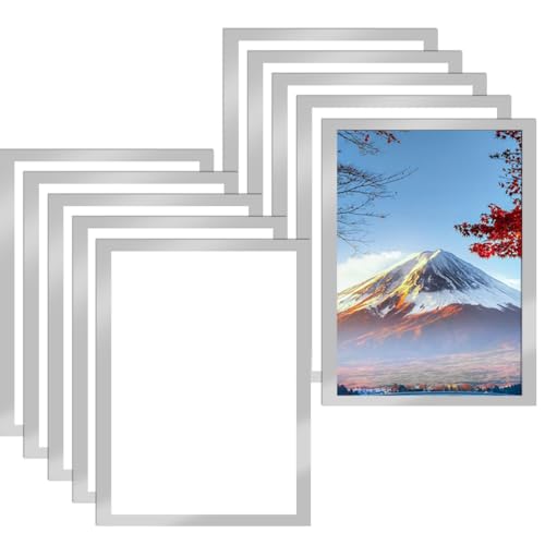 MOPLA 10 Stück Magnetrahmen A4 Info-Rahmen Selbstklebend Aufklappbarer Magnetrahmen mit Magnetverschluss Infotasche Blatthalter für Informationsrahmen DIN A4 Format 32 x 23.5cm mit Silber Rand von MOPLA