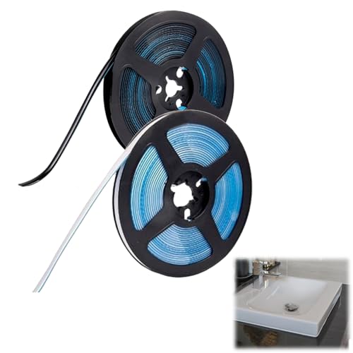 2 Stück Badewannen-Dichtungsstreifen Badezimmer-Dichtungsband Selbstklebende Badezimmerstreifen 8 mm x 5 m Randstreifen Selbstklebend Wasserdichtes Selbstklebendes Dichtungsband (Schwarz/Weiß) von CENCERY