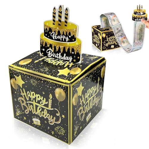 Geld Geschenk Geburtstag Geldgeschenke Überraschungsbox Happy Birthday Geschenkbox Überraschungsbox Geburtstag für Freunde Erwachsene Kinder (Schwarzes Gold) von CENCERY