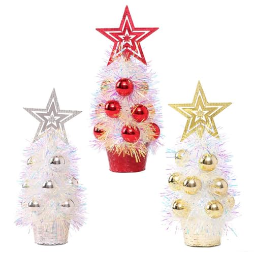 CENMEN 3 Stück Mini-Weihnachtsbaum, Künstliche Mini-Dekoration mit Kleinen Weihnachtsbaum-Weihnachtsornamenten von CENMEN
