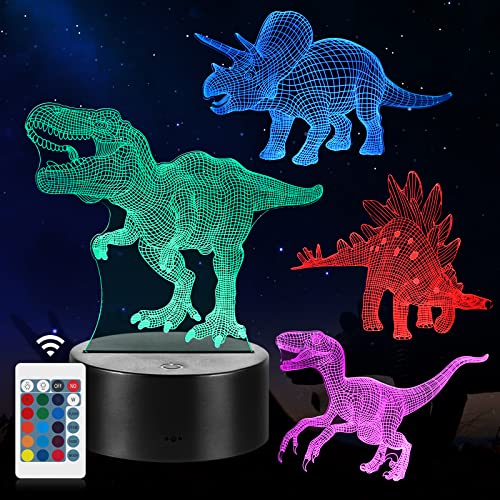 Dinosaurier Nachtlicht Geschenke, 4PCS Nachtlampe Spielzeug mit 16 Farbwechsel und Fernbedienung, Geschenke für Jungen ab 4 5 6+ Jahre von CENOVE