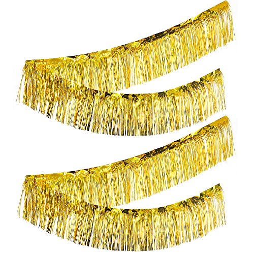 CENPEK 2 Stück PET-Regengürtel Regenseide Quasten-Vorhang, Metallfolie Quasten-Vorhang Streamer Hintergrund für Zeremonie, Hochzeit, Party, Dekoration, Geburtstagsdekoration, 30 cm x 3 m (Gold) von CENPEK