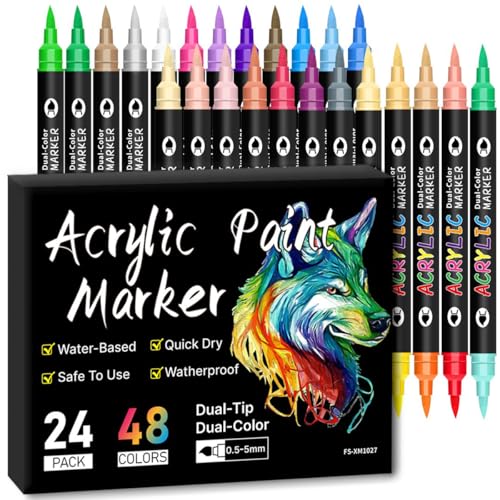 CENPEK 24 Acrylstifte für Steine wasserfest mit Doppelspitze (feine Spitze und Pinsel) - Acrylstifte verschiedene Oberflächen - Multimarker Acryl von CENPEK