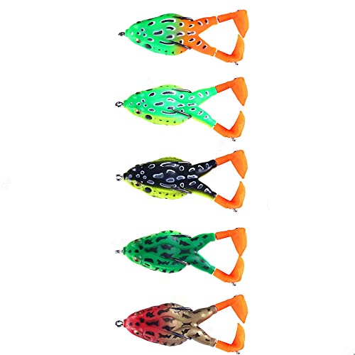 CENPEK 5 Stück Froschkder, Frosch Crankbait Tackle, Frosch Angelkder Weiche Angelkder, Hohlkrper 3D Augen Froschkder Weedless Swimbait mit Haken für Bass Pike Snakehead Dogfish Salmon Moschus von CENPEK