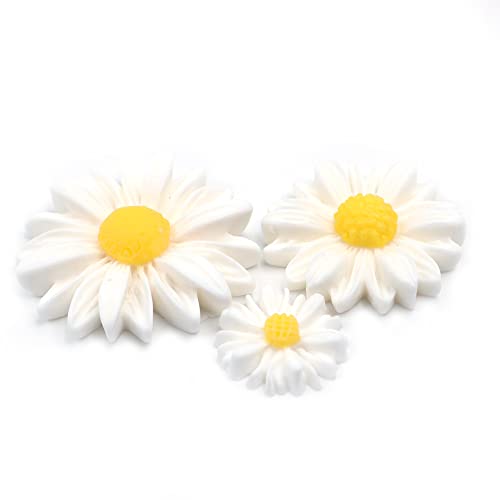 CENPEK 50 Stück flache Rückseite Harz Gänseblümchen Blumen Epoxy Charms Mini dekoriert Gänseblümchen Künstlich mit Aufbewahrungsbox für DIY Handwerk Stoff Stift Box Heimdekoration 3 Größen von CENPEK