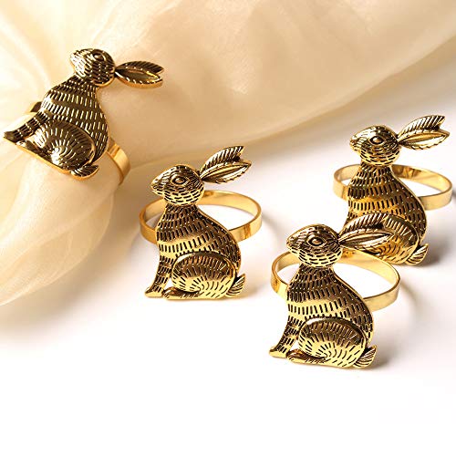 CENPEK 6pcs Easter Bunny Napkin Rings Rabbit Napkin Ring Holders Mental Table Decor for Easter New Year Thanksgiving Festival Party Banquet Dinner(Gold) von CENPEK