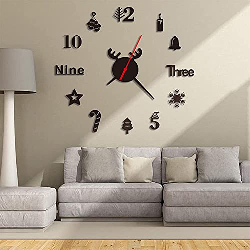 CENPEK Acryl Digita Wanduhr, Weihnachtsstil Moderne Große 3D Wanduhr, DIY Rahmenlose Stumm Dekorative Wanduhr für Home Office Schlafzimmer Wohnzimmer Korridor Bar Dekoration (Schwarz) von CENPEK