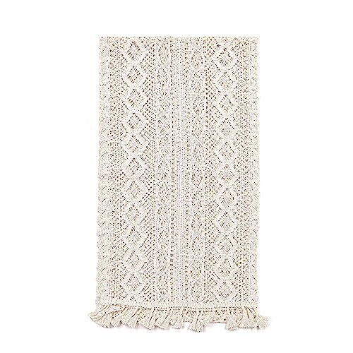 CENPEK Handgewebter Tischläufer mit Langen Quasten, 24 x 180 cm, Boho-Tischläufer für Boho-Dekoration, Hochzeit, Esstisch-Dekoration (Beige-Weiß) von CENPEK