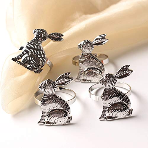 CENPEK 6pcs Easter Bunny Napkin Rings Rabbit Napkin Ring Holders Mental Table Decor for Easter New Year Thanksgiving Festival Party Banquet Dinner(Silver) von CENPEK