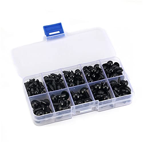 CENPEK Sicherheitsaugen aus Kunststoff mit Unterlegscheiben für die Puppenherstellung, 6–12 mm, 160 Stück (schwarz) von CENPEK