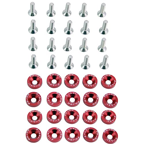 CENPEK Unterlegscheiben für Kotflügel, M6 x 20 mm, 6061 T6 Grad CNC, Billet-Aluminium, Unterlegscheibe, Motorraum, Verkleidungsbefestigungs-Kit (rot) von CENPEK