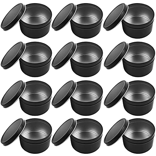 CENRONG Kerzen Dosen, 12 Stücke Wiederverwendbare Runde Kerzenbehälter mit Deckel DIY Kerze Gläse für DIY Kerze, Der, Kunst Handwerk Liefert (12 PCS Black) von CENRONG