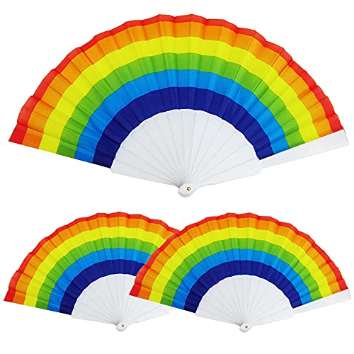 Falten Handfächer, Regenbogen-Fans 3 Stück Tanz Dekoration Hand fächer Sommer Regenbogenfächer Dekorationen Faltfächer von CENRONG