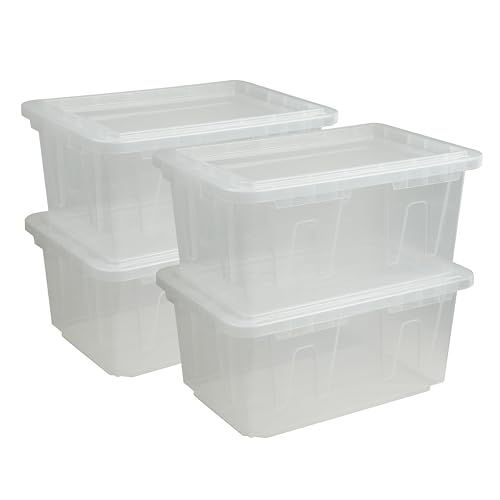 CENTREX CX 4er Pack 60 Qt Heavy Duty Clear Storage Container with Snap-Tight Lid, Stackable Storage Bins, Made in USA (43.7 cm D x 65.3 cm W x 30.5 cm H) von CENTREX