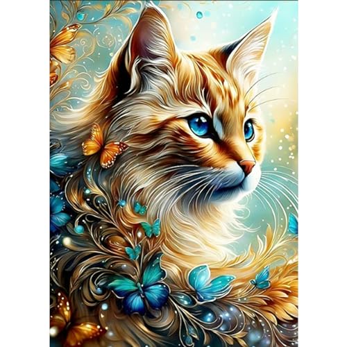 CEOVR Diamond Painting Erwachsene Katze 5D Diamond Painting Bilder Kinder Tiere und Schmetterlinge DIY Diamond-painting,Diamond Painting Set,Geschenk für Freunde,30x40 cm von CEOVR