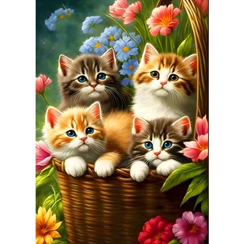 CEOVR Diamond Painting Erwachsene Katzen 5D Diamond Painting Bilder Erwachsene Blumen DIY Diamond-painting,4 Kätzchen Diamond Painting Set für Dekoration,Geschenk für Freunde,30x40 cm von CEOVR